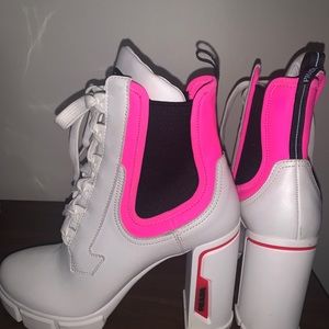 prada boots white and pink